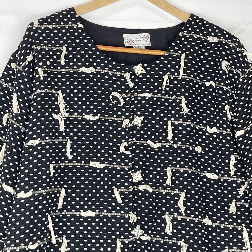 1980s VTG Women’s Jacket size L New Directions Black Textured Abstract Tassel - Picture 5 of 15